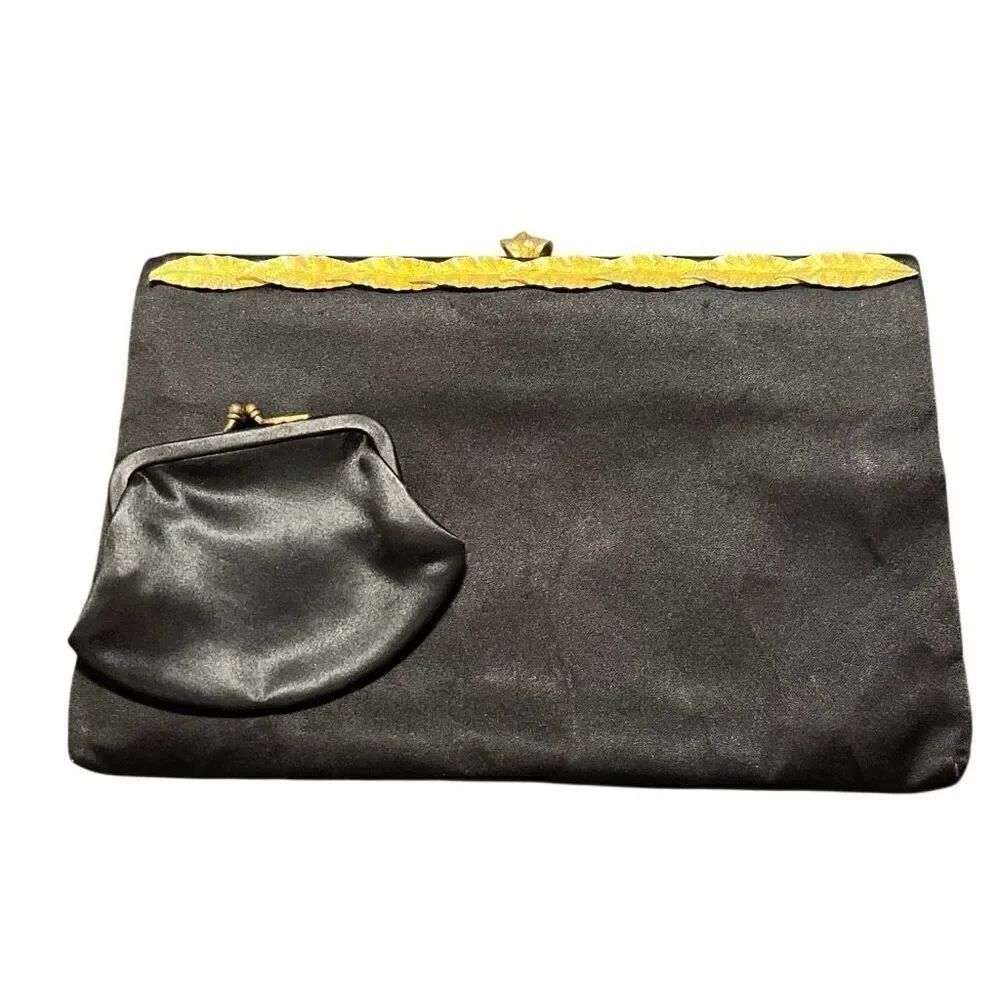 Magic black satin evening bag with coin purse.